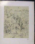 Original Old Antique Print German Drawings Lady Riding Horse Over Field People