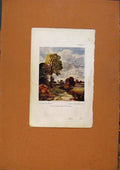 Original Old Antique Print A Landscape Study Color Art