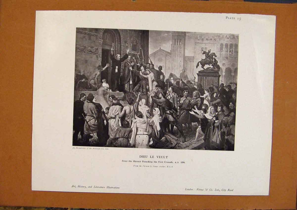 Original Old Antique Print Art History Dieu Le Veult
