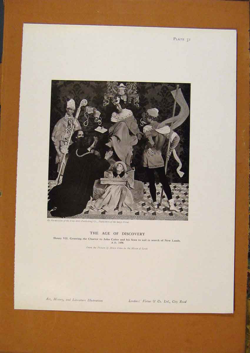 Original Old Antique Print Art History The Age Discovery