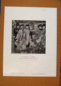 Original Old Antique Print Art History The Origin Parties Plucking Roses