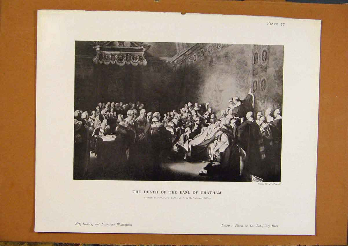 Original Old Antique Print Art History The Death Earl Chatham