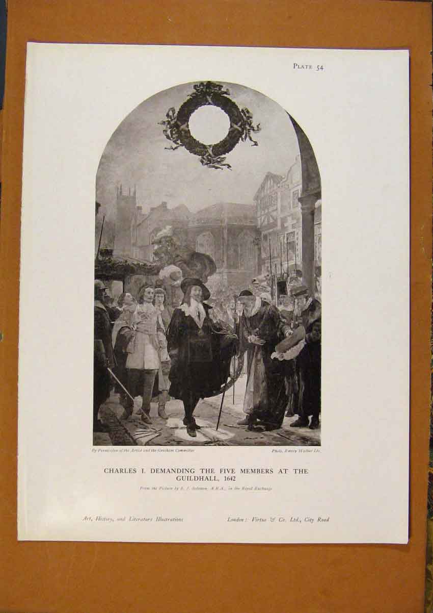 Original Old Antique Print Art History Charles 1St At Guildhall