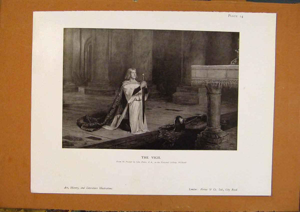 Original Old Antique Print Art History The Vigil Fine Art