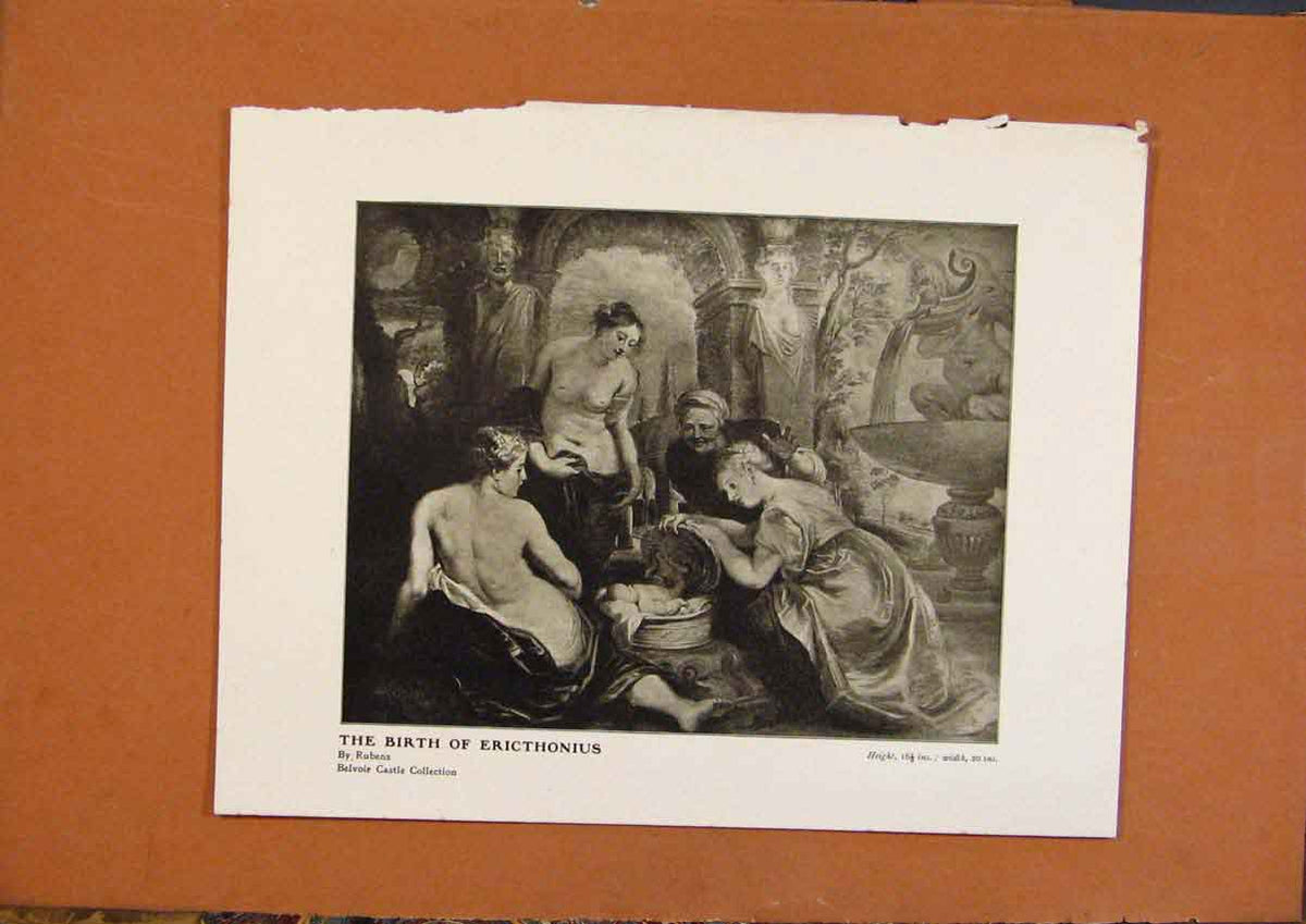 Original Old Antique Print The Birth Ericthonius By Rubens C1904 20th Century
