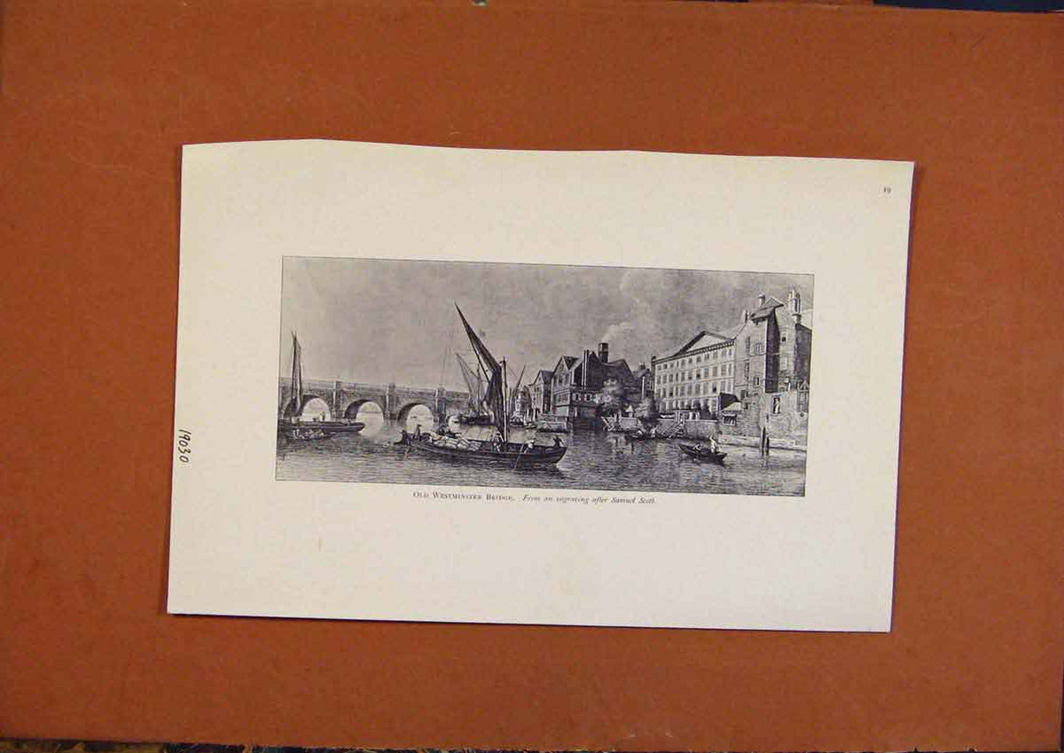 Original Old Antique Print Westminster Bridge