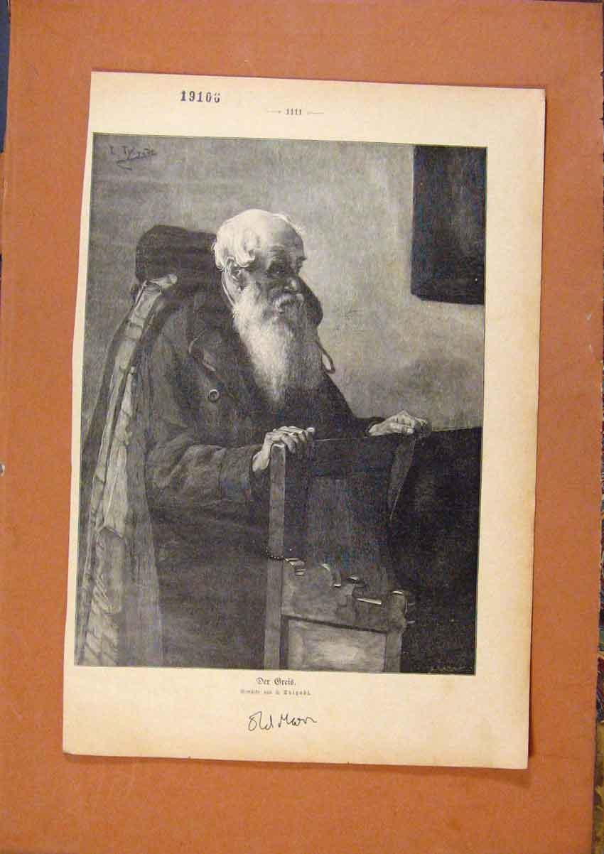 Original Old Antique Print Man In Church Priest C1901 20th Century