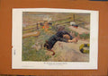 Original Old Antique Print Young Man Next To Grave Color Art