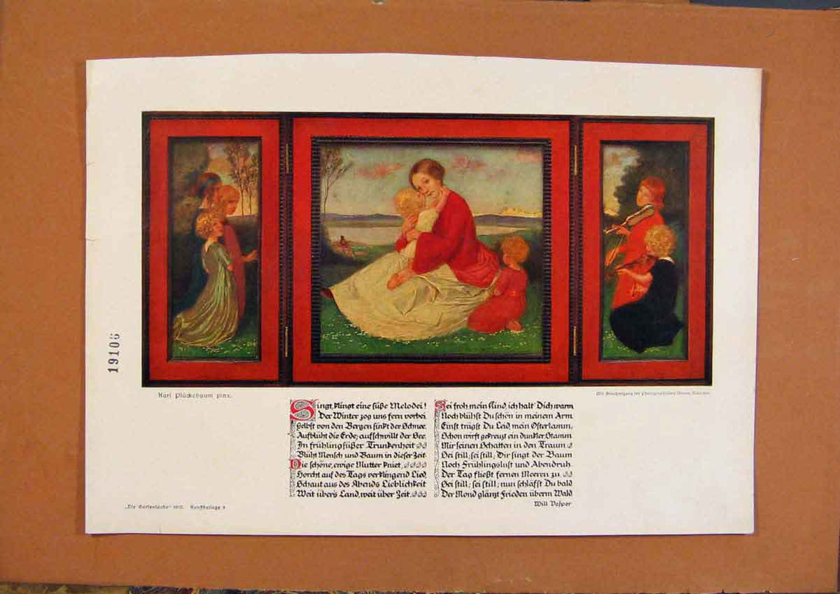 Original Old Antique Print Shutter Blind Lady With Children C1901 20th