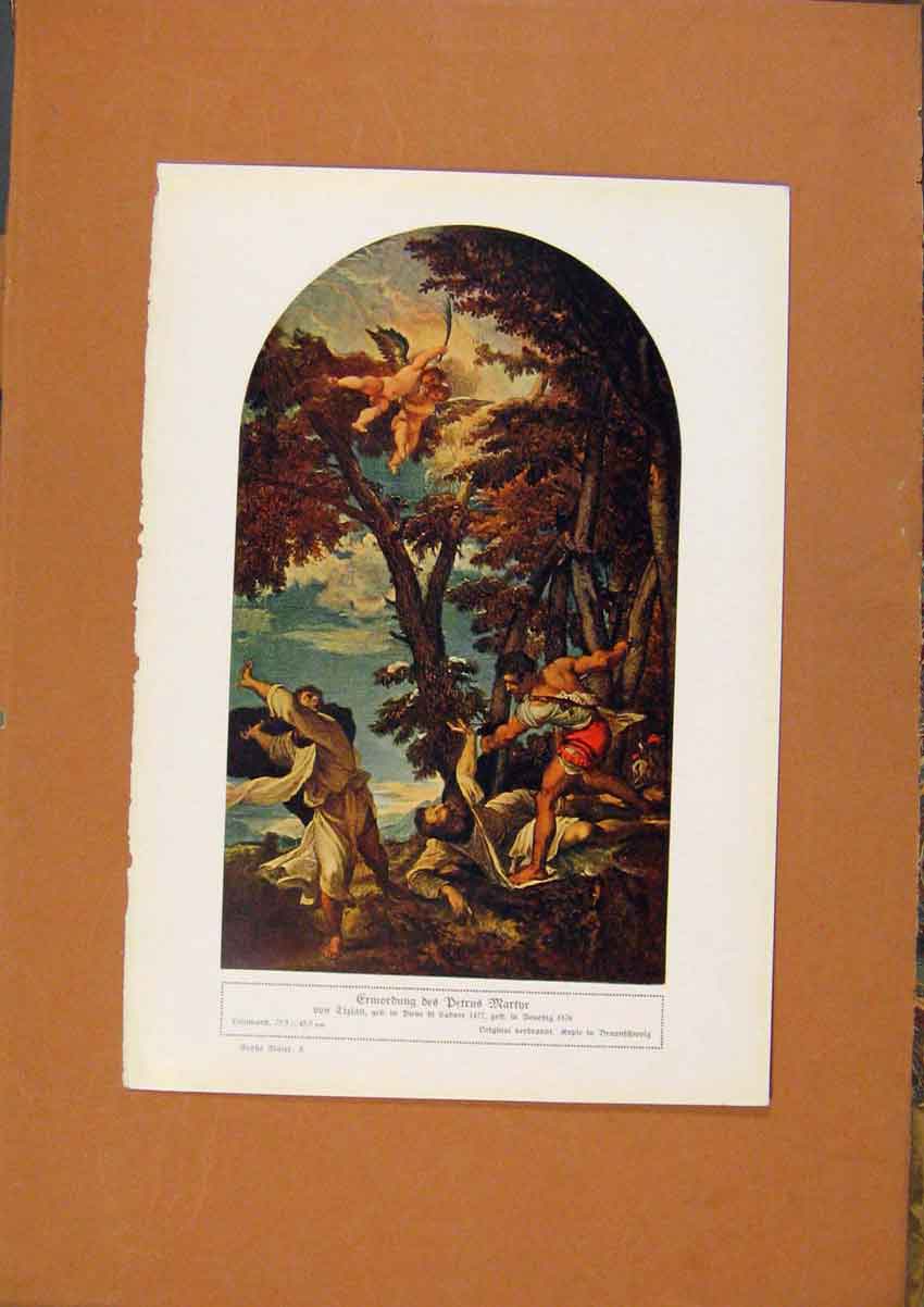 Original Old Antique Print German Art Cromordung Des Vetrus Martnr 20th Century