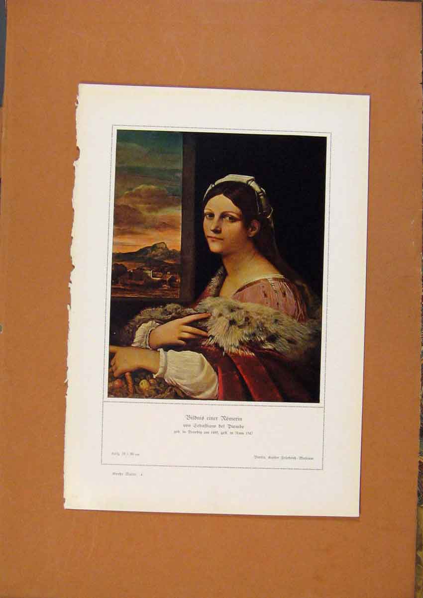 Original Old Antique Print German Art Bildnis Einer Romerin C1902 Colo 20th