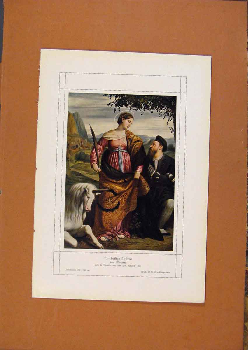 Original Old Antique Print German Art Die Heilige Juftina Von Moretto C1902 20th