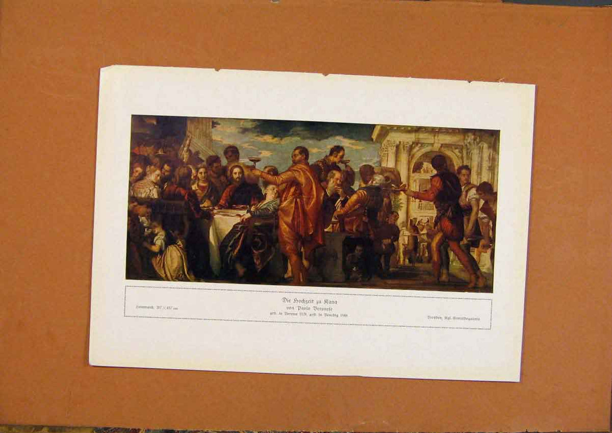 Original Old Antique Print German Art Die Hochzeit Zu Rana C1902 Color 20th
