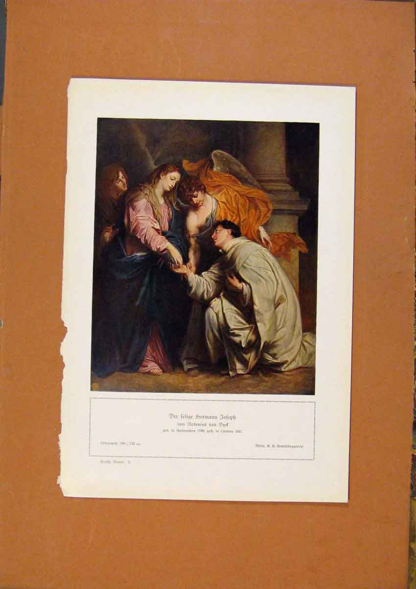 Original Old Antique Print German Art Fer Felige Hermann Joseph Color C1902 20th