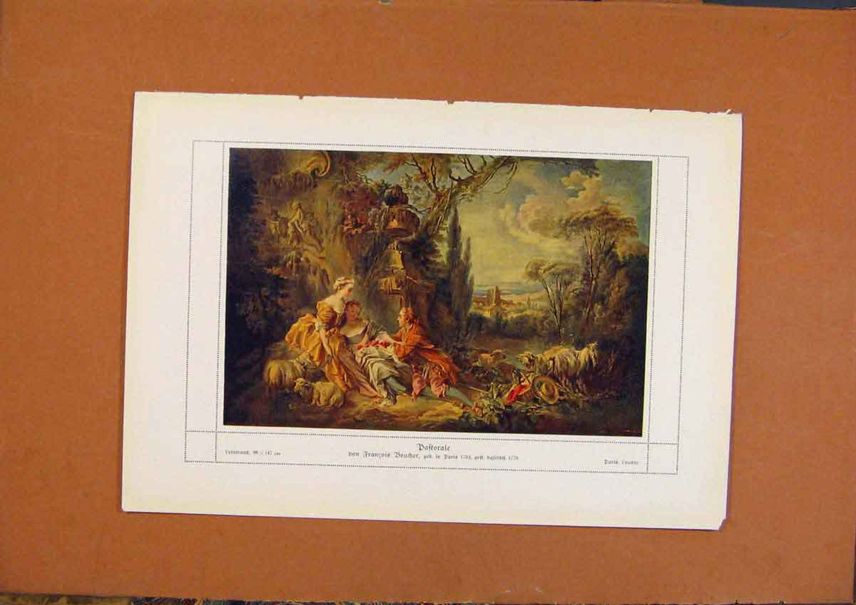 Original Old Antique Print German Art Dastorale Senic Color C1902 20th Century