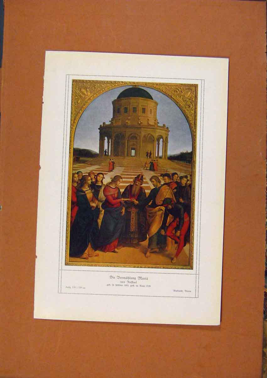 Original Old Antique Print German Art Maria Raffael Color C1902 20th Century