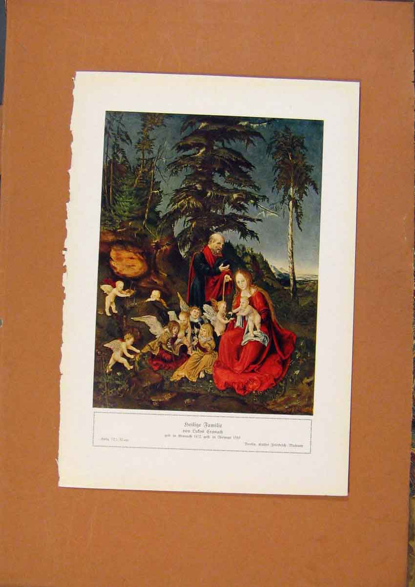 Original Old Antique Print German Art Whole Family Color C1902 20th Century