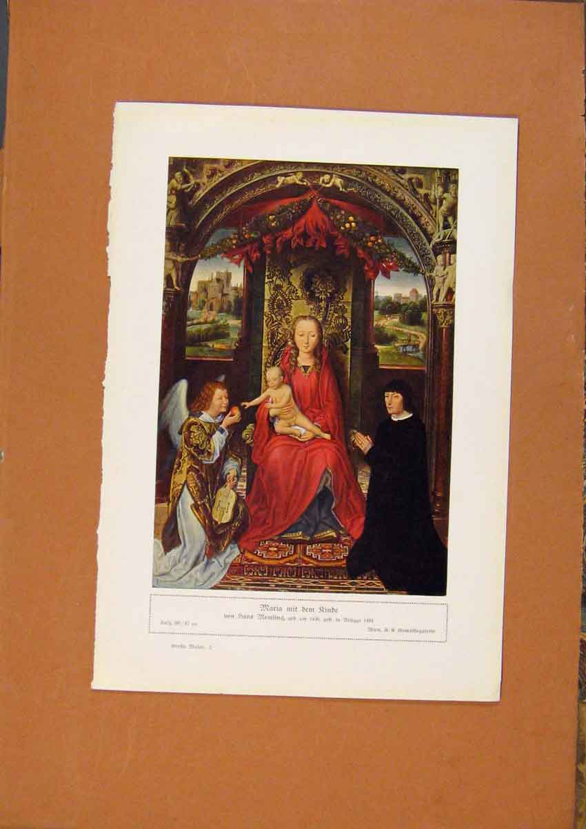 Original Old Antique Print German Art Maria Mit Dem Rinda Hans Memling C1902