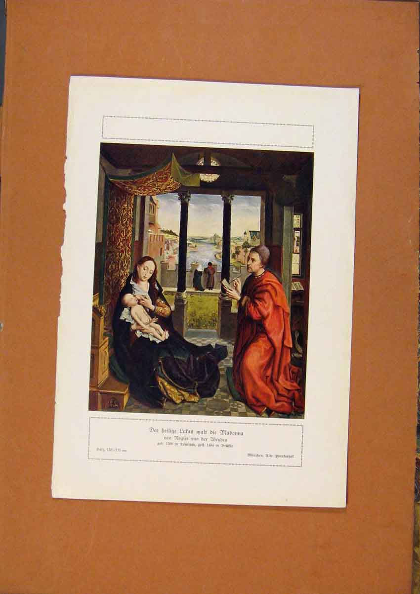 Original Old Antique Print German Art Lutas With Madonna Rogier Van Der Wenden