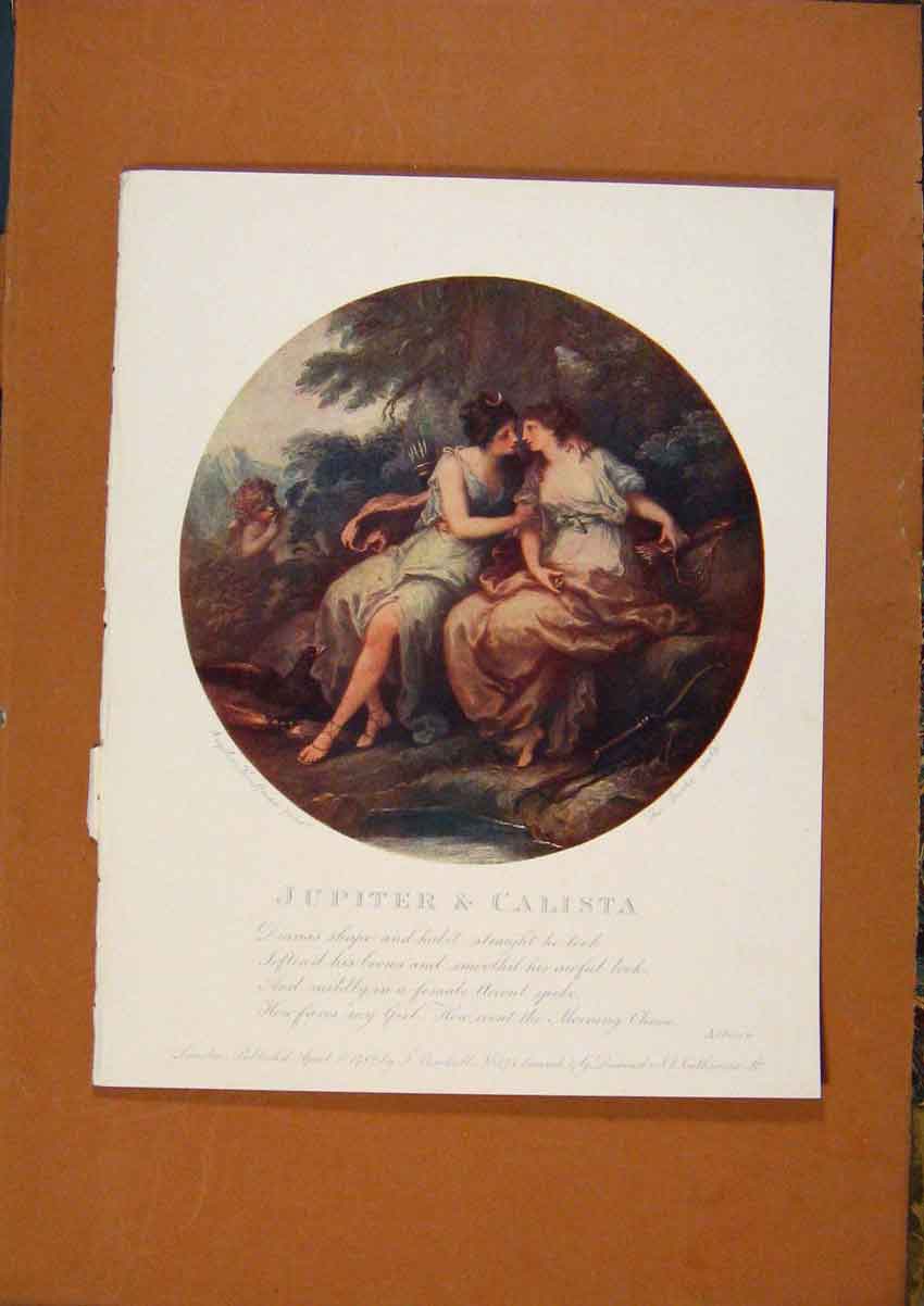 Original Old Antique Print The Connoisseur Jupiter & Calista Color