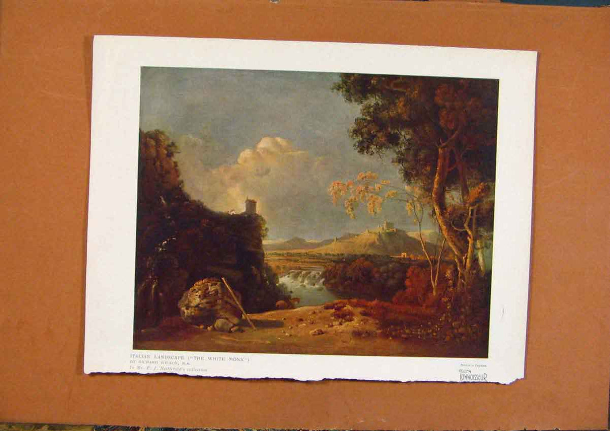 Original Old Antique Print The Connoisseur Italian Landscape White Monk Pritn