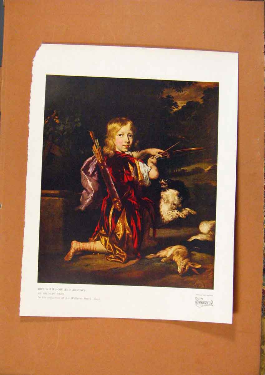 Original Old Antique Print The Connoisseur Boy With Bow And Arrows By Maes