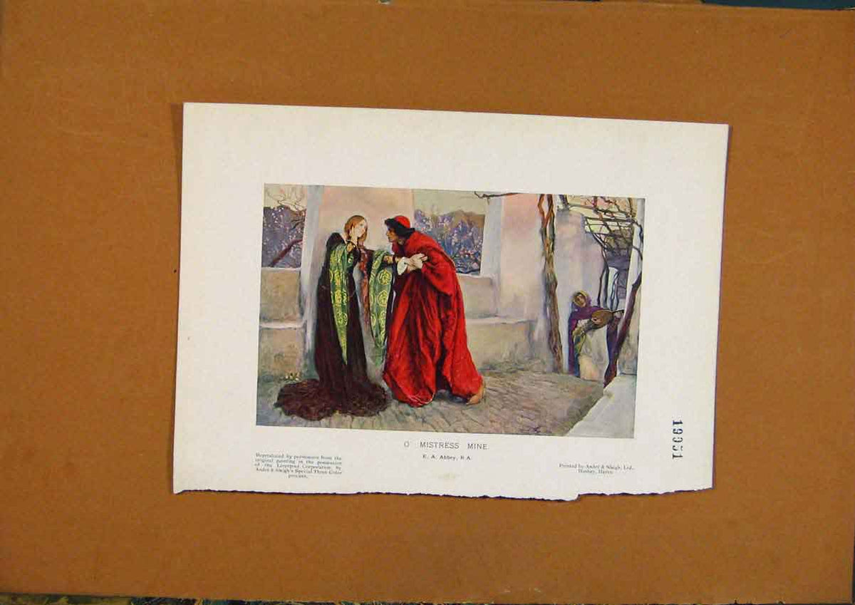 Original Old Vintage Print C1880-1924 Mistress Mine By Abbey Color Victorian