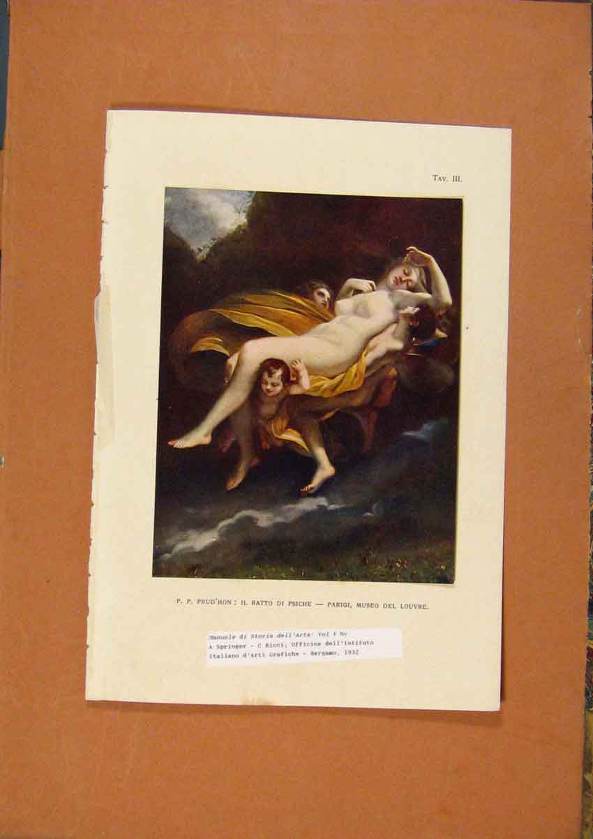 Original Old Vintage Print C1880-1924 By Prudhon Il Ratto Di Psiche Victorian
