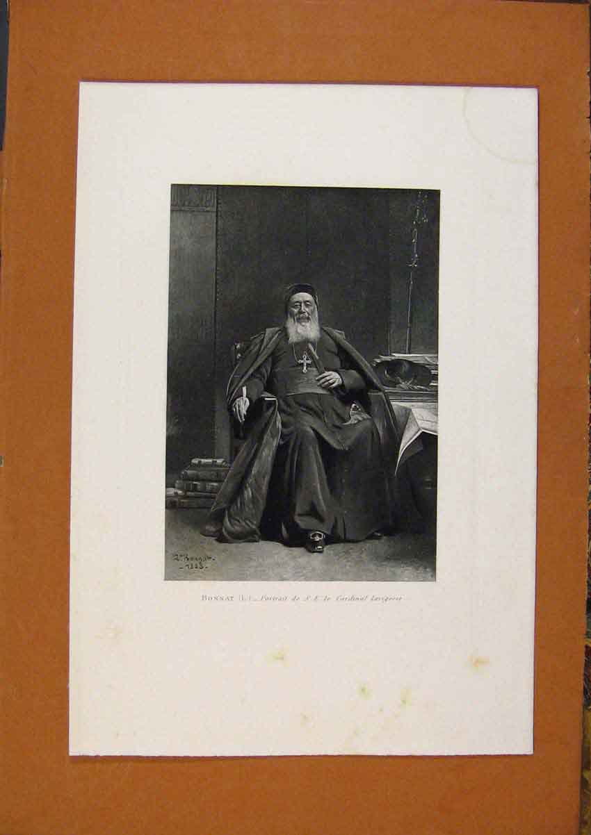 Original Old Antique Print Salon 1888 Bonnat Portrait De Cardinal Lavigerie 19th