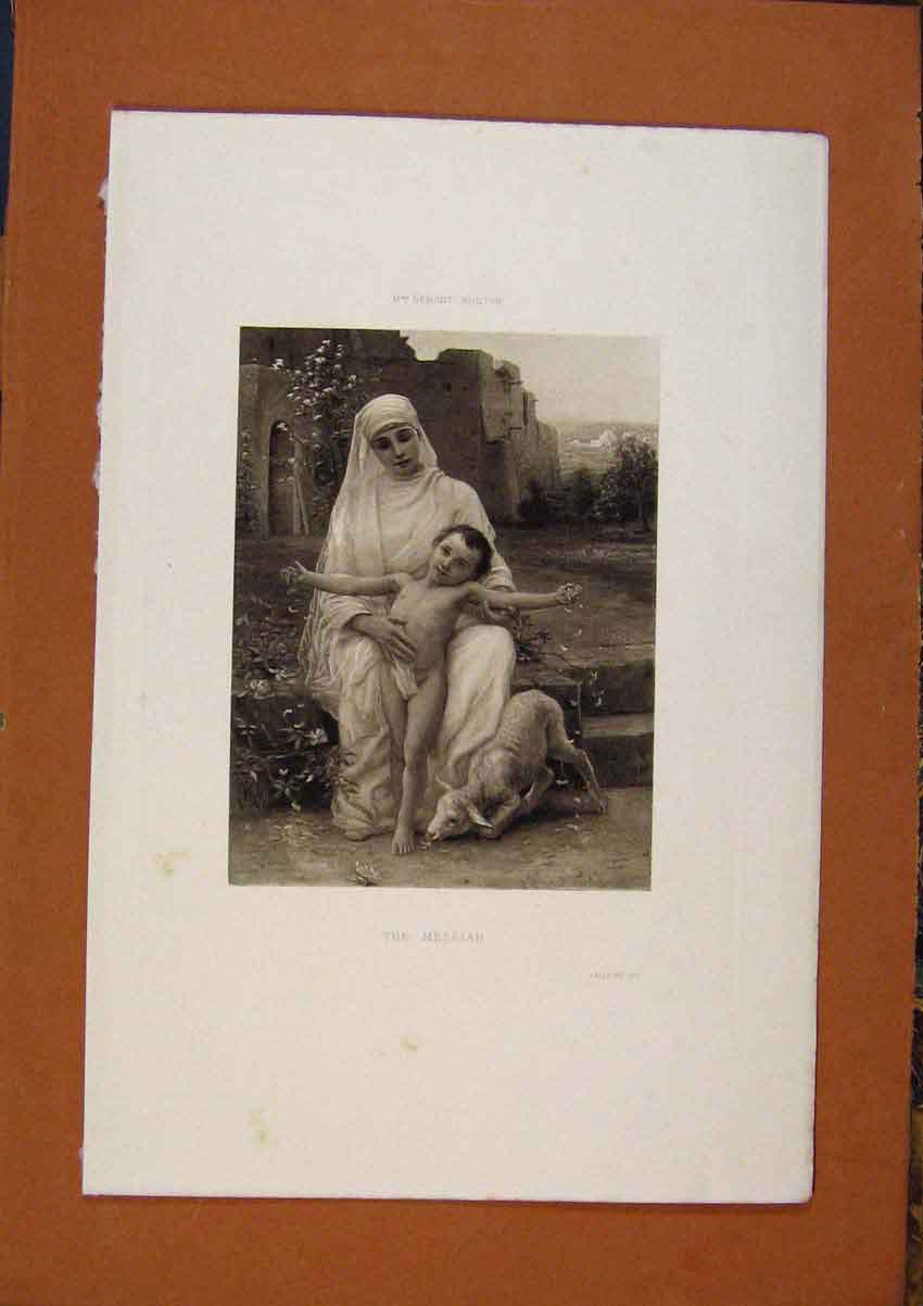 Original Old Antique Print Salon 1888 Messiah Fine Art Mother Child Victorian