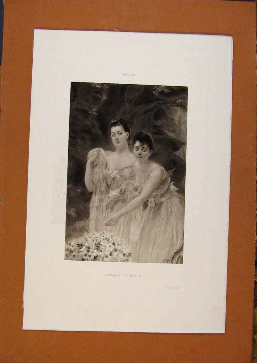 Original Old Antique Print Salon 1888 Desnard Portrait Mlles D Fine Art 19th