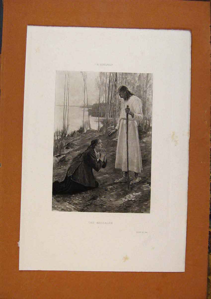 Old Antique Print Salon 1888 A Edelefelt The Magdalen Fine Art Religious 19th