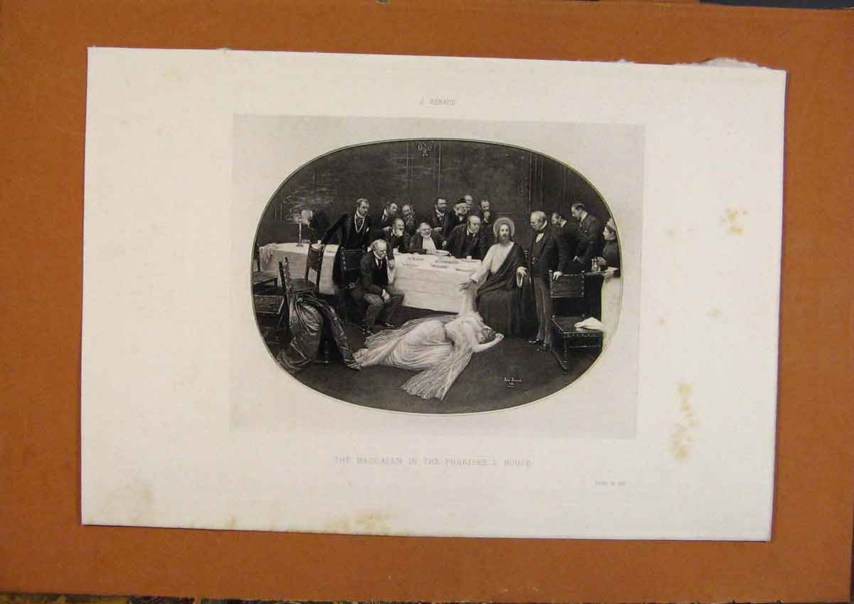 Original Old Antique Print Salon 1888 J Beraud Magdalen In Pharisees House 19th