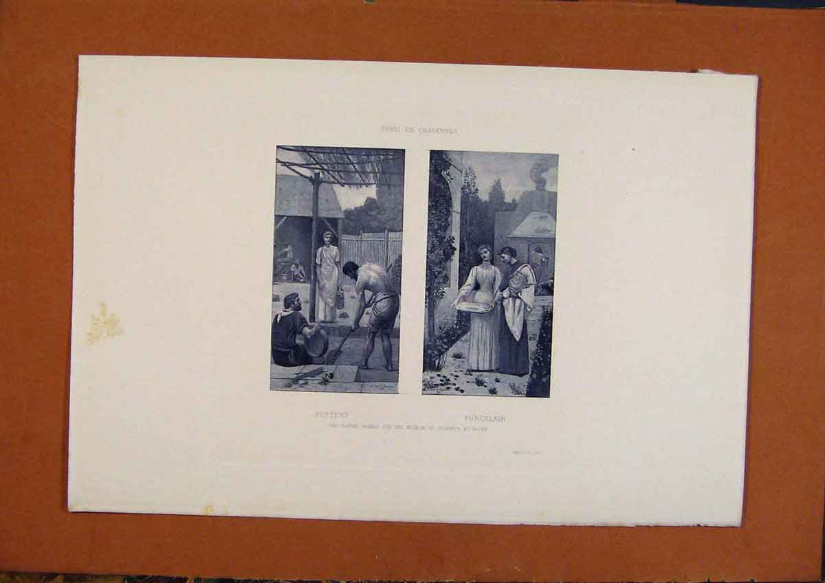 Original Old Antique Print Salon 1888 Puvis De Chavannes Pottery Porcelain 19th