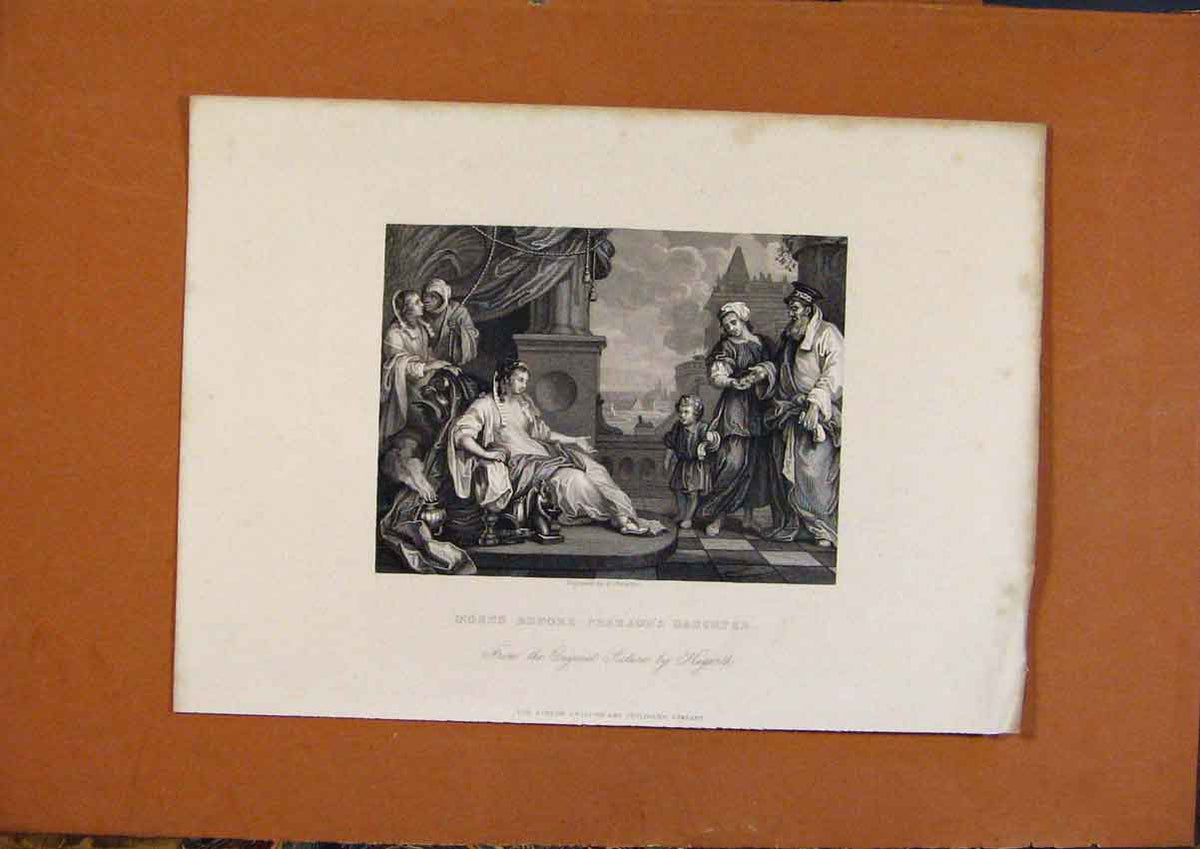 Original Old Antique Print C1880 Moses Before Pharaohs Daughter 19th