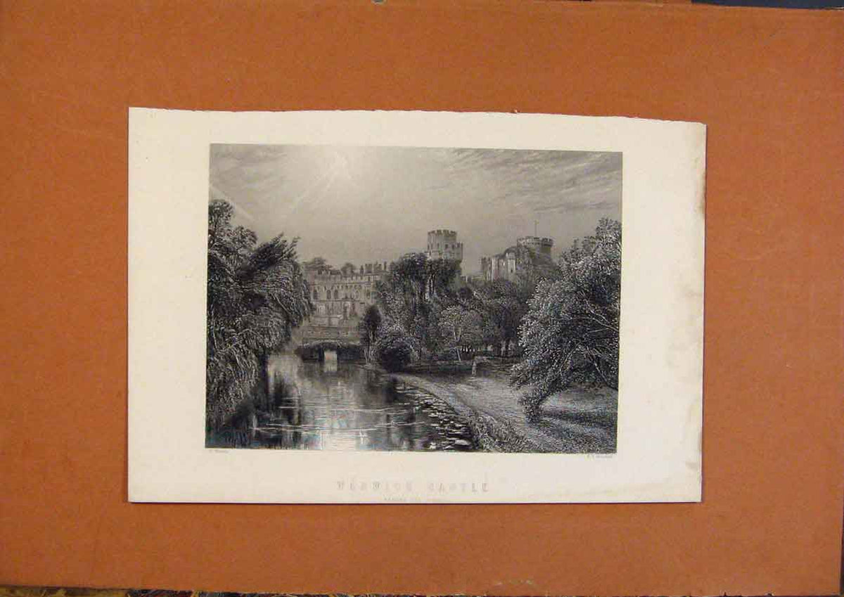 Original Old Antique Print C1880 Warwick Castle England Before Fire Victorian