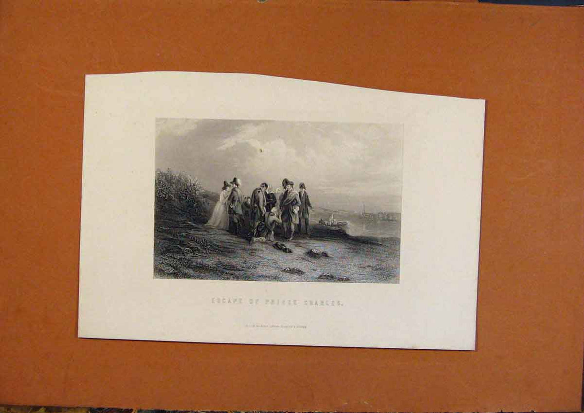Original Old Antique Print C1880 Escape Prince Charles Fine Art 19th