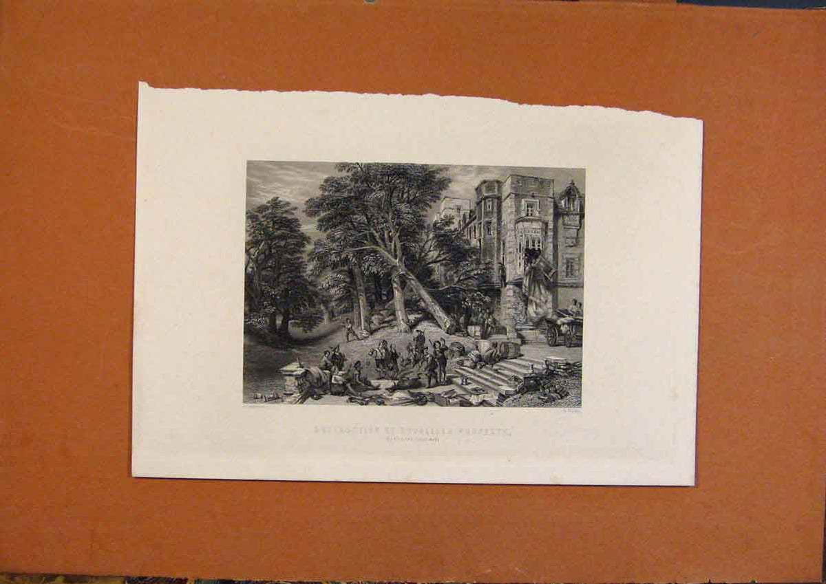 Original Old Antique Print C1880 Destruction Royalists Property 19th