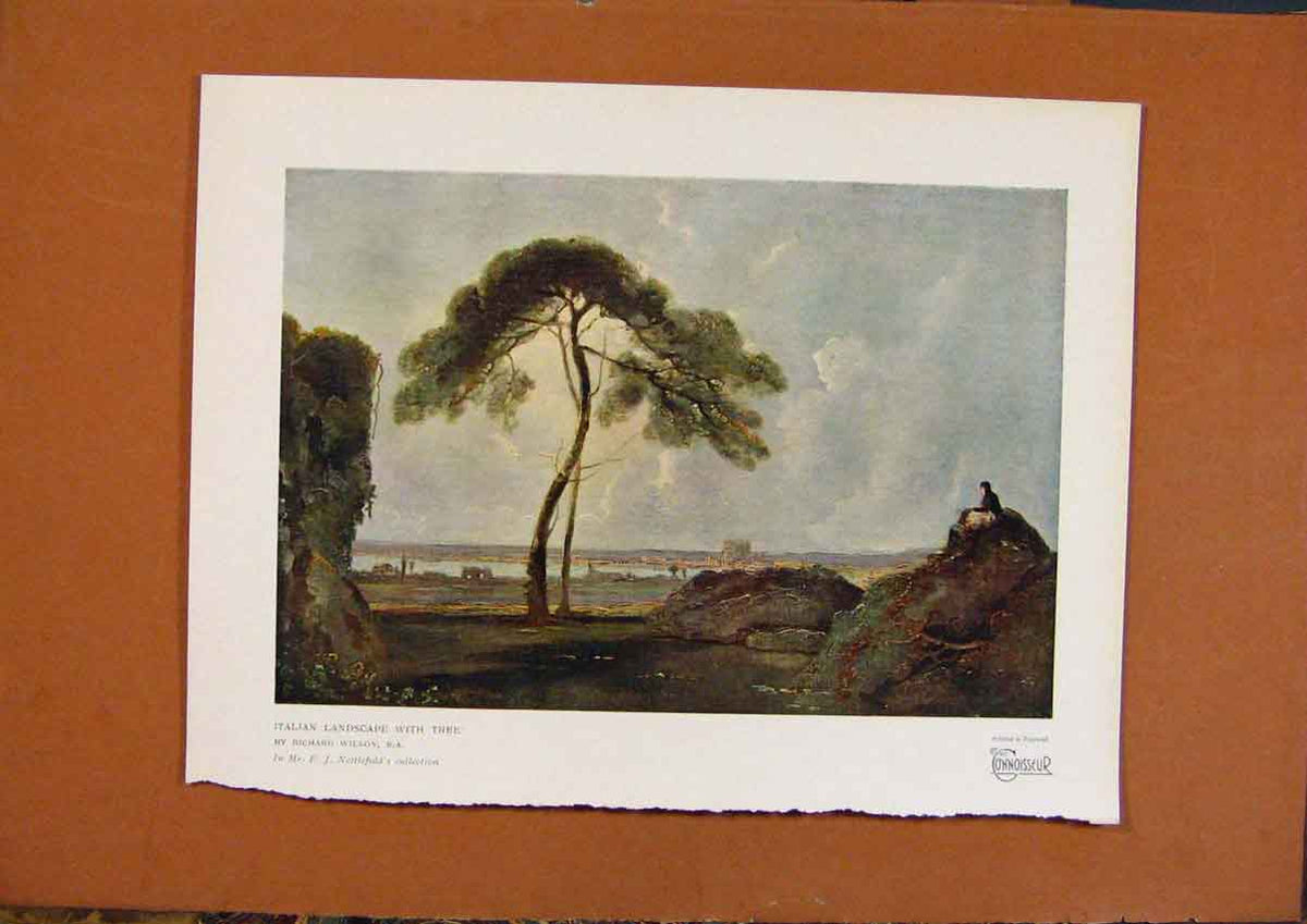 Old Antique Print Connoisseur 1902-1909 Italian Landscape With Tree Color 20th