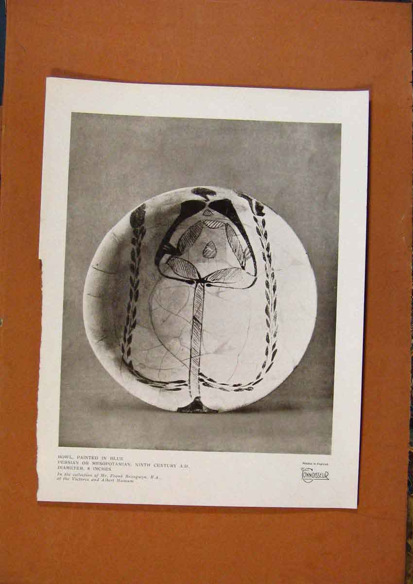 Old Antique Print Connoisseur 1902-1909 Bowl Painted In Blue Persian Art 20th