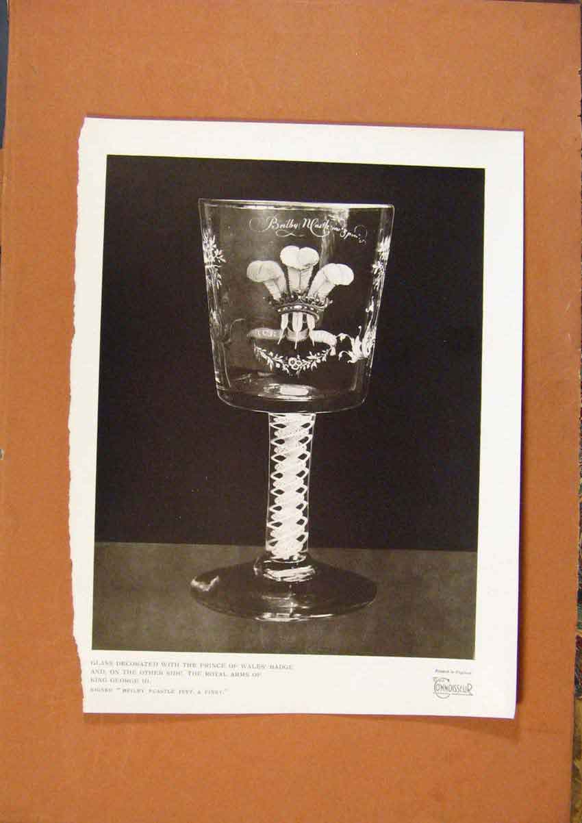 Old Antique Print Connoisseur 1902-1909 Glass Decorated Prince Wales Badg 20th