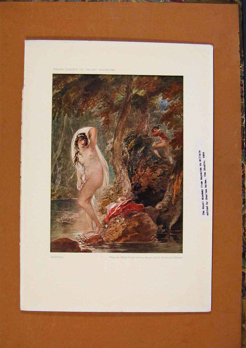 Original Old Antique Print C1880 Musidora William Hamilton Fine Art Victorian