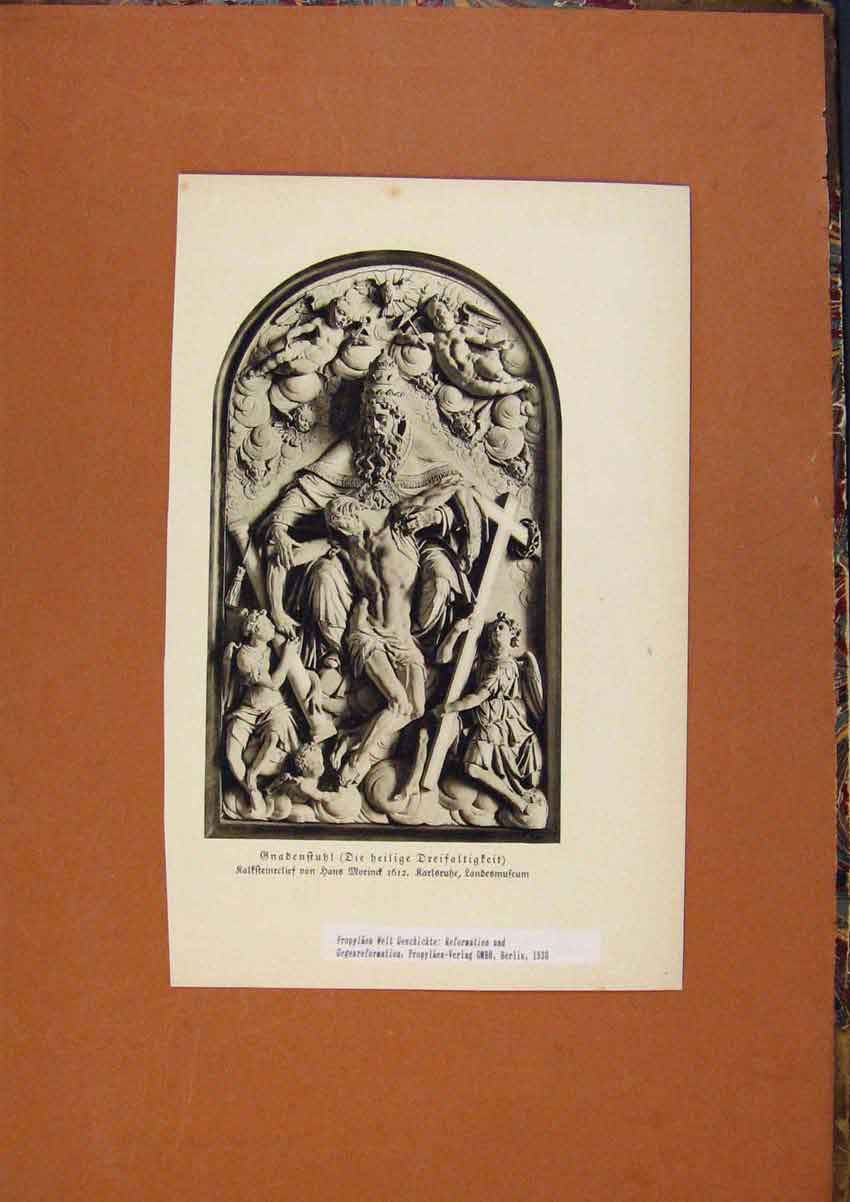 Original Old Antique Print C1880 Onadenftuhl Heilige Dreifaltigfeit Victorian