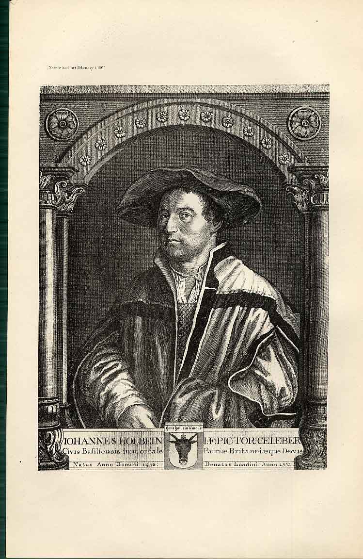 Original Old Antique Print Johann Holbein From Nature In Art 1866 19th