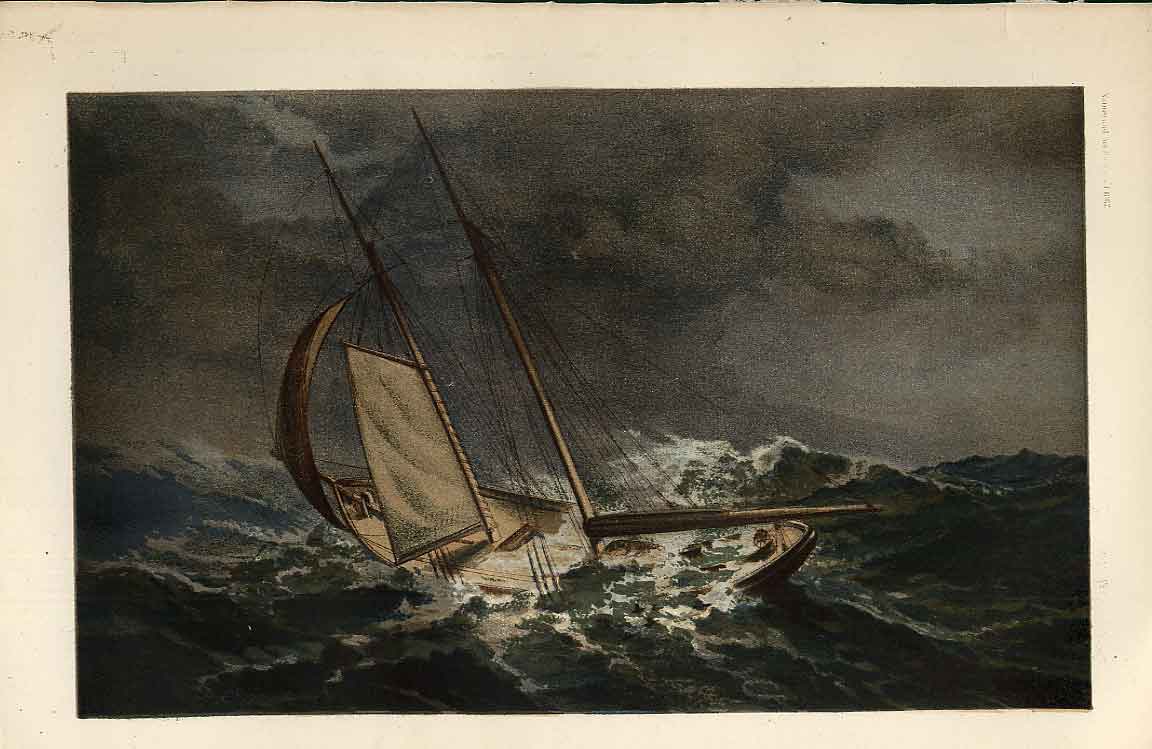 Original Old Antique Print The Fleetwing Ship Wreck From Nature In Art 1866 19th