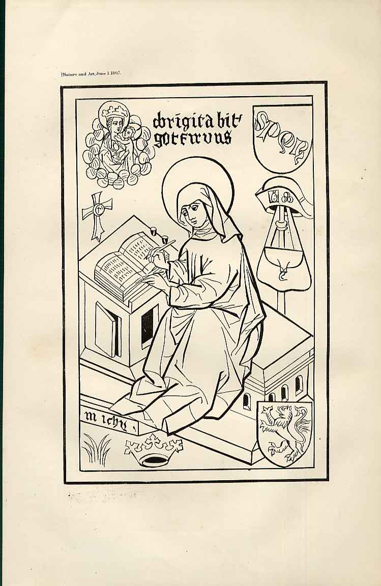 Original Old Antique Print Saint Bridgetfrom Nature In Art 1866 19th