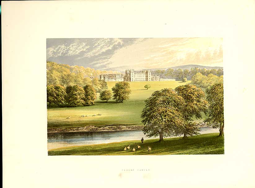 Original Old Antique Print Floors Castle Kelso Roxburgh By Morris 1880 Victorian