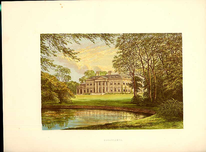 Original Old Antique Print Broadlands Romsey Hampshire H/O Cowper Temple 1880