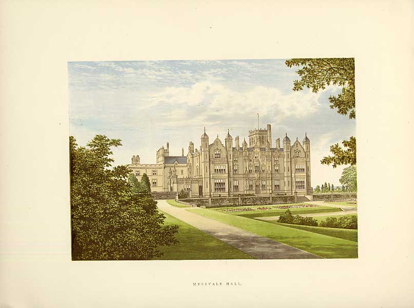 Original Old Antique Print Merryvale Hall Atherston Warwick Home Dugdale 1880