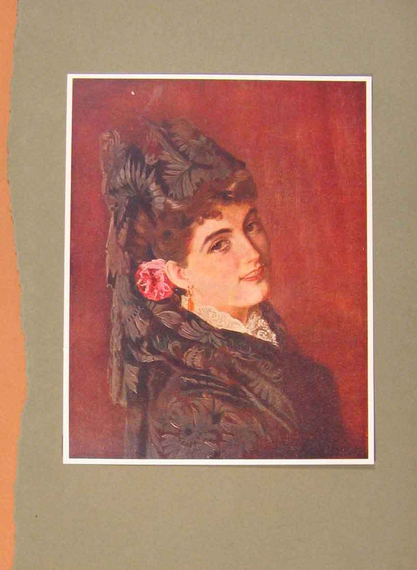 Original Old Antique Print English Art Spanish Beauty By J Burgess